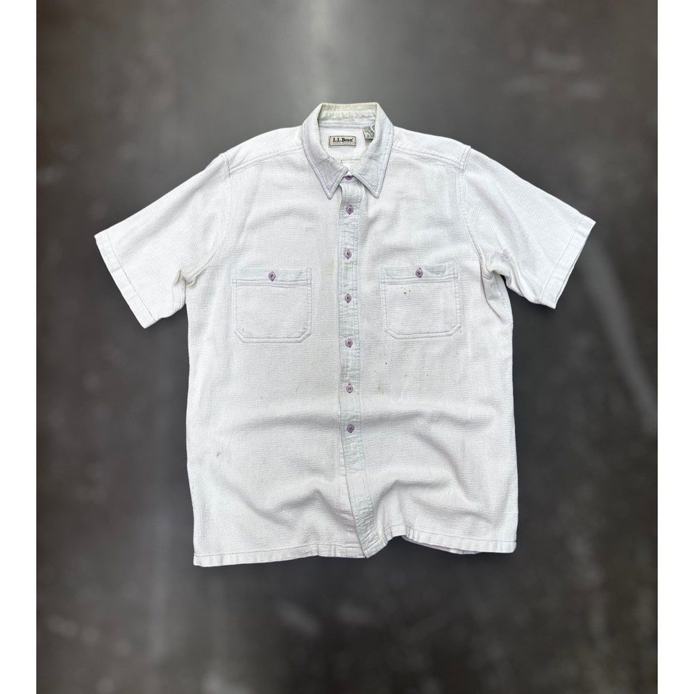 Vintage 80s 90s L.L. Bean Cool Weave Shirt Men's Large White Textured Cotton Box